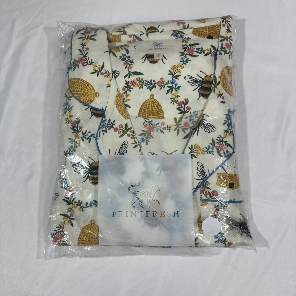 NWT $168 PRINTFRESH [ 4X ] 100% Organic Cotton Long PJ Set in Sweet Bee U1877 - Picture 6 of 11
